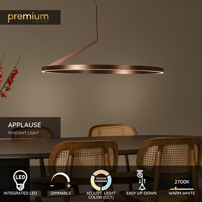 Lucide APPLAUSE - Pendant light - Ø 80 cm - LED Dim. - CCT - 1x50W 2700K/4000K - Hand Wave Sensor - Coffee | Premium